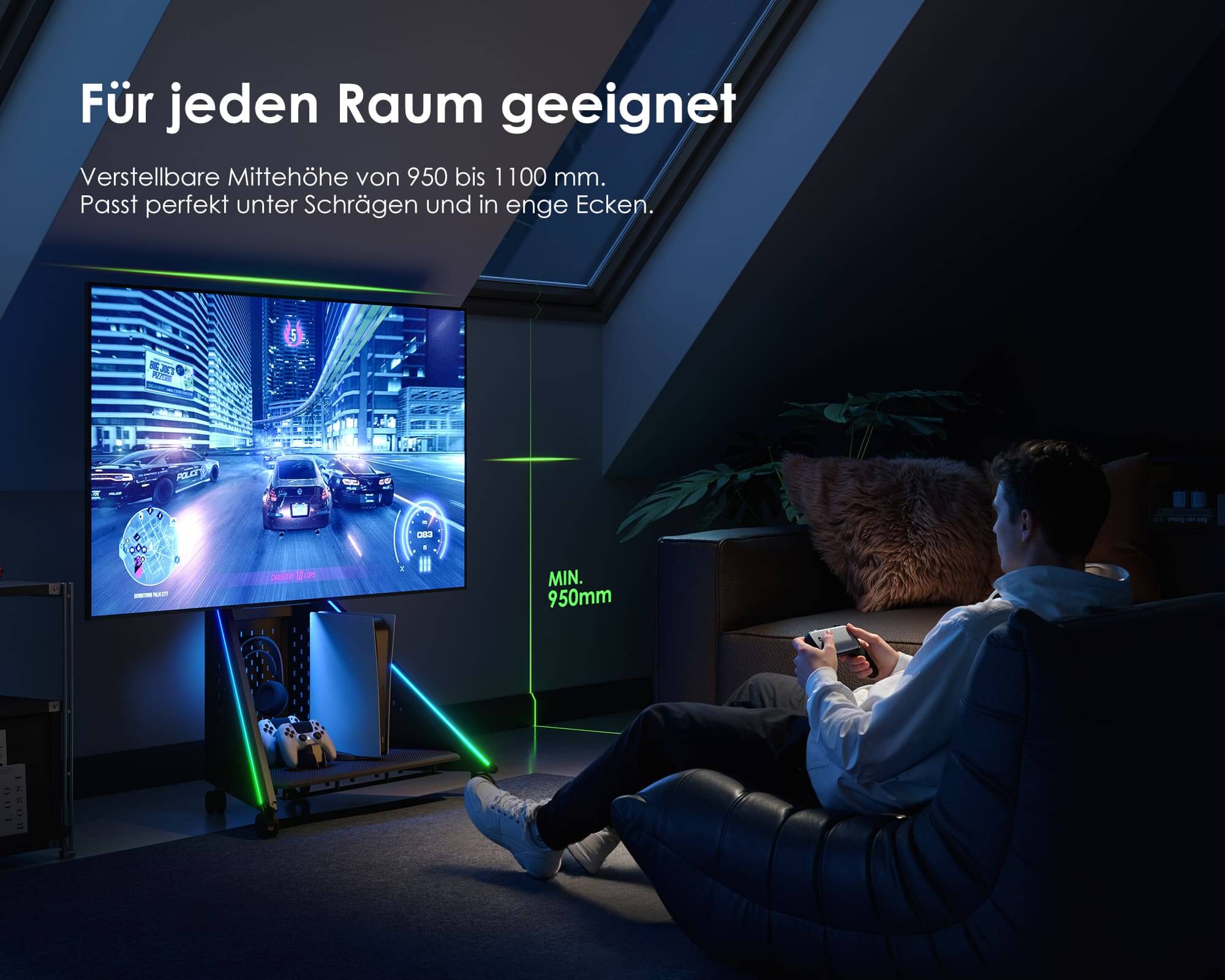 Television stand with carbon fiber surface, modern design for TV 32–65 inches