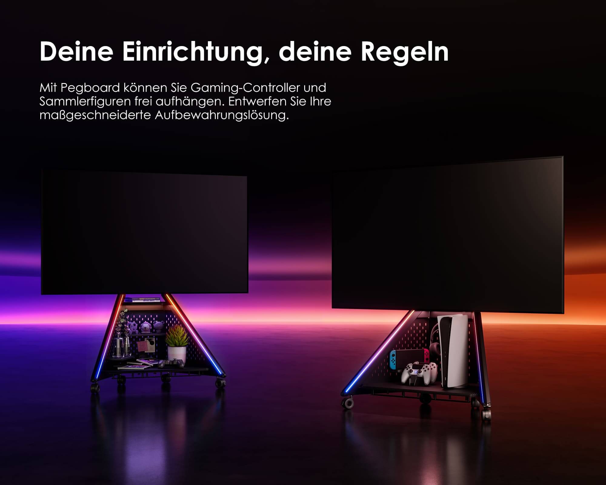 TV stand with DIY perforated plate, functional stand for 32–65 inch TV for gaming accessories