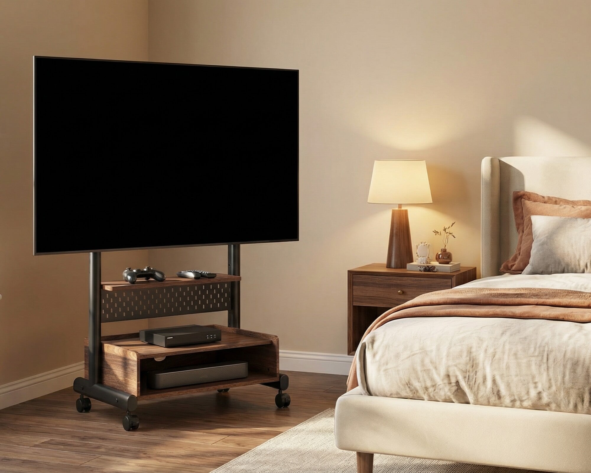 Platzsparender TV Ständer im Schlafzimmer