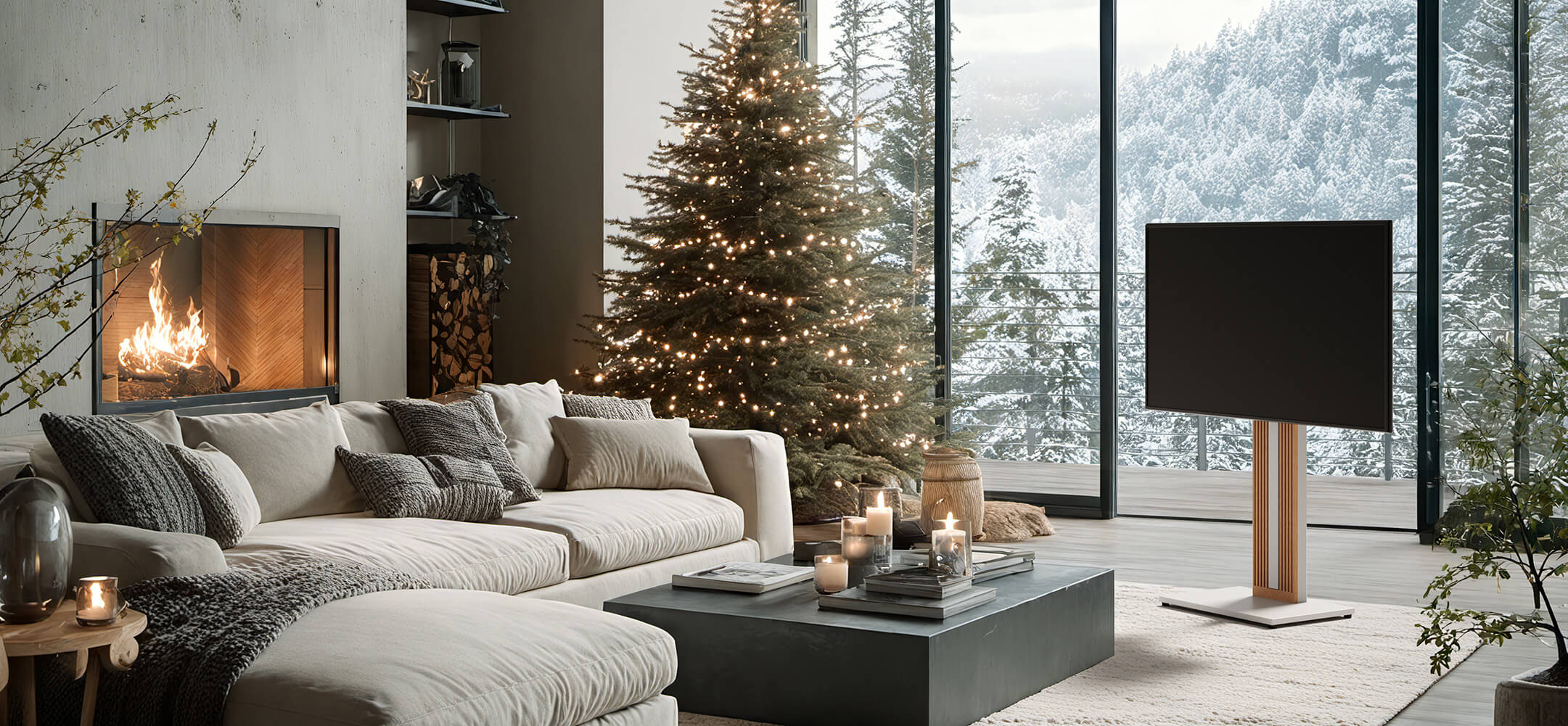 Weißer TV-Standfuß aus Holz im nordischen Stil