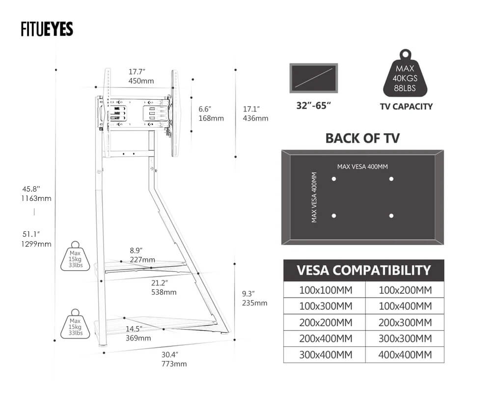 Eiffel FT65 Supporto tv da terra con ruote