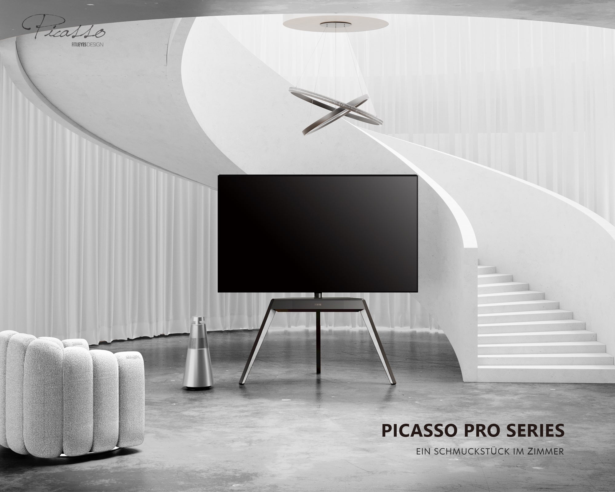 Weißer Fernsehständer für 55-78 Zoll Fernseher im modernen Wohnzimmer