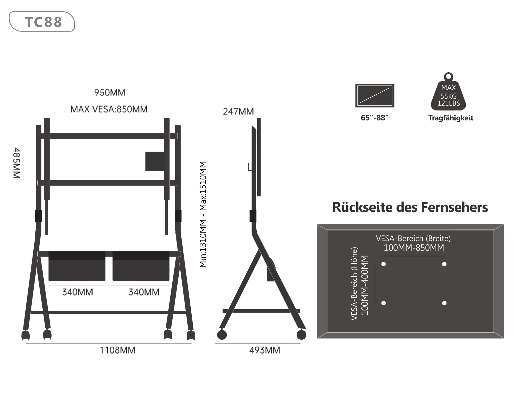 Collector TC88 TV-standaard met wielen