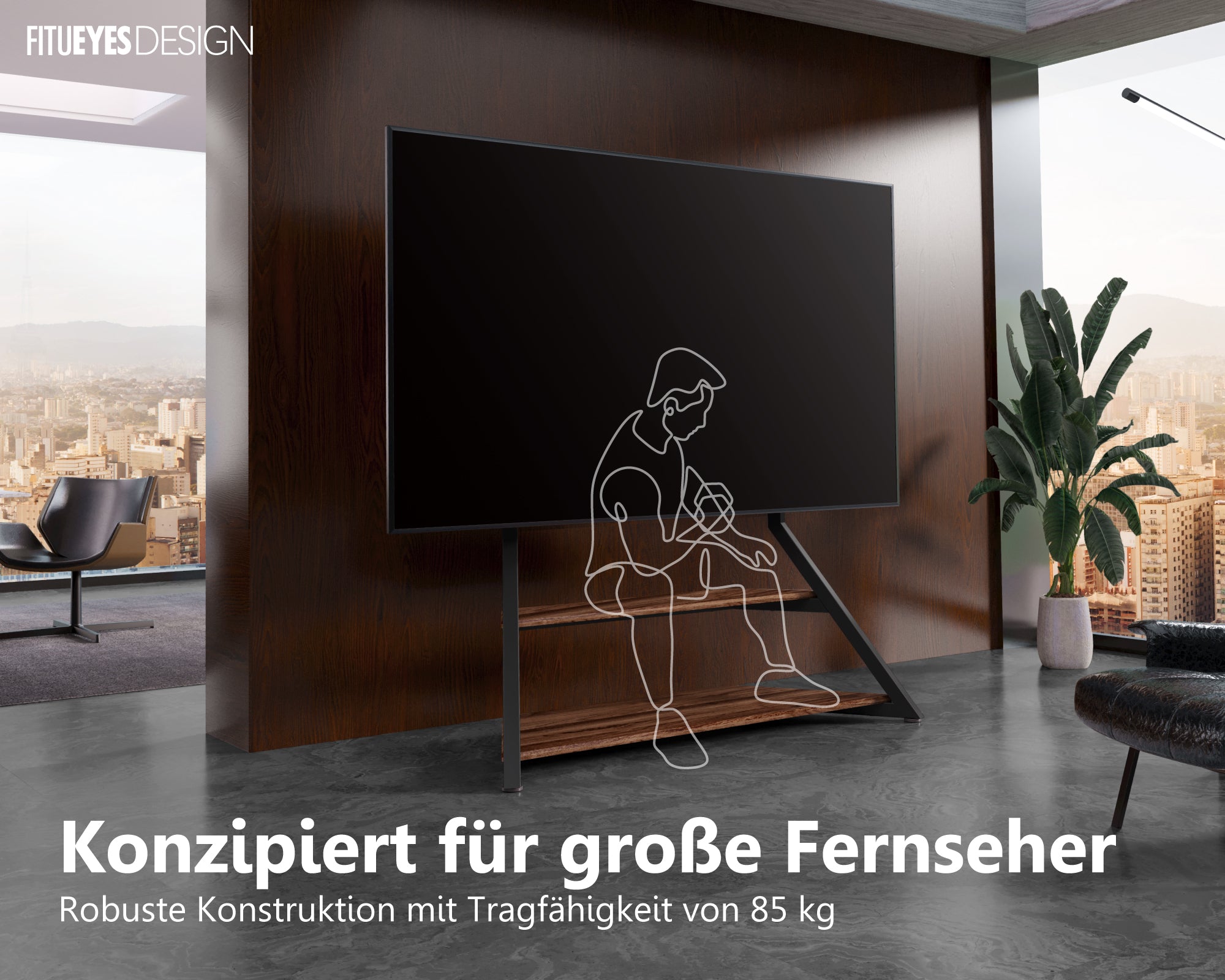Fernseherständer mit Holzpedestal, und hoher Tragkraft bis 85 kg