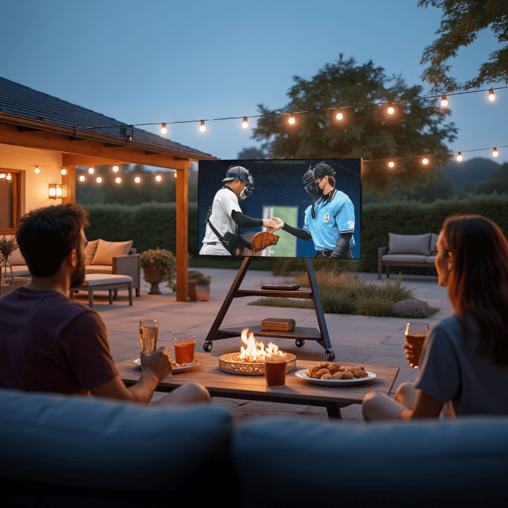TV Ständer mit Rollen im Garten