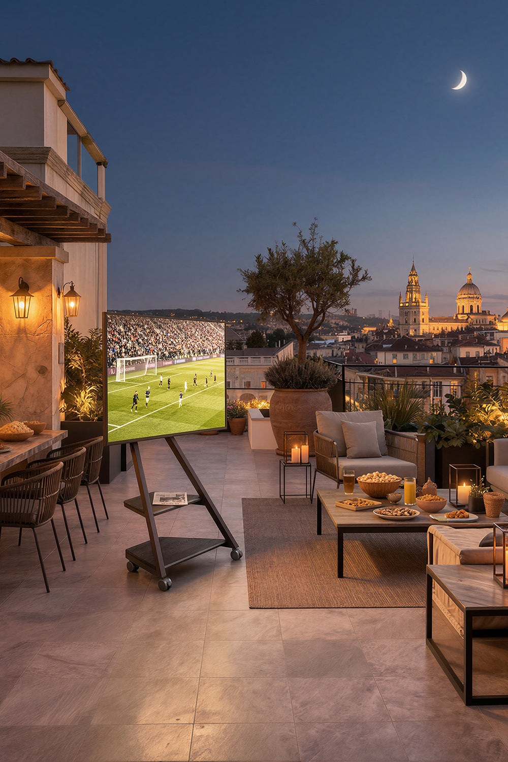 Eiffel Outdoor Portable TV Stand FIFA FITUEYES On the terrace