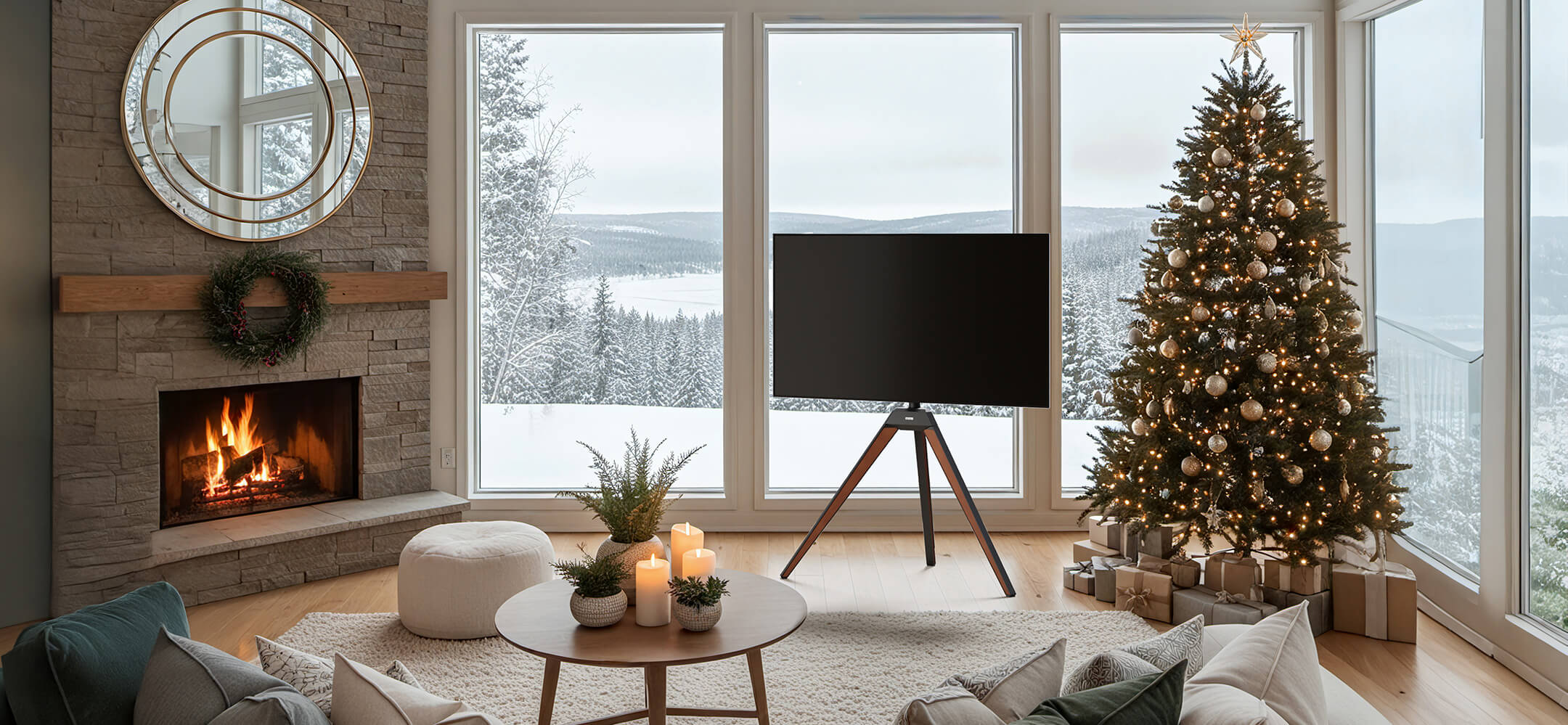 Walnussfarbener TV-Staffelei im Wohnzimmer