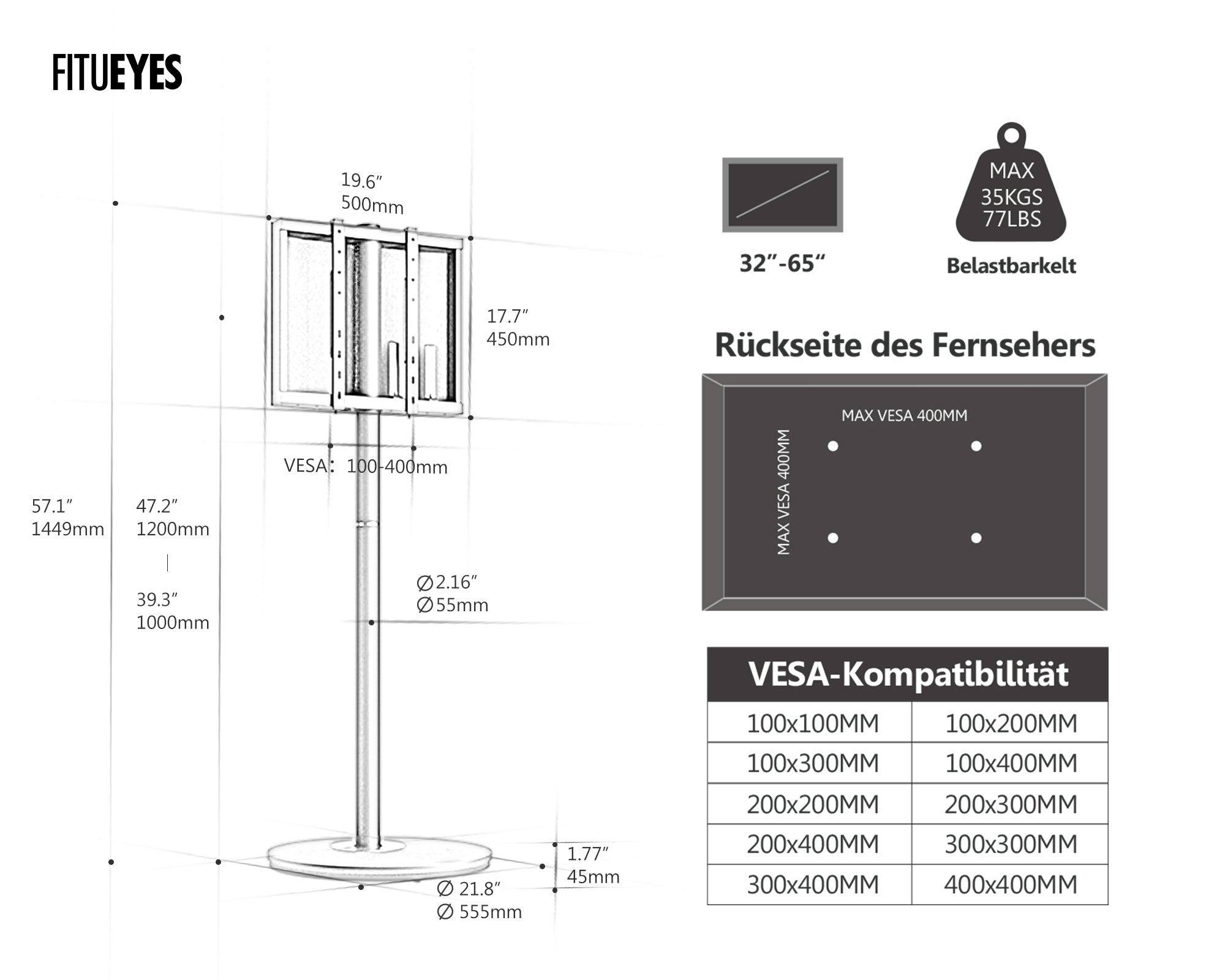 Master Series 2e<br> TV-standaard met wielen voor 32-65 inch